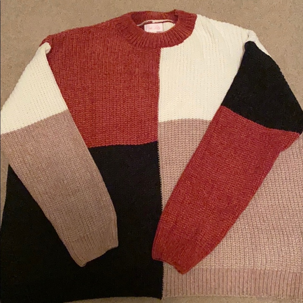 Pink Lily Chenille Colorblock Sweater